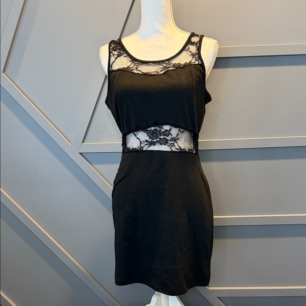 Chic Black Lace Panel Mini Dress